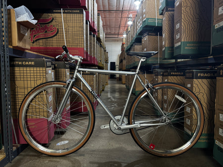 product #1225 - 4130 Single Speed / Fixed-Gear | Satin Silver / Risers (Size 55cm, Fair Condition)