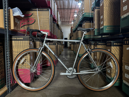 product #1229 - 4130 Single Speed / Fixed-Gear | Satin Silver / Drop Bars (Size 59cm, Good Condition)