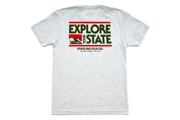 State Bicycle Co. Explore Your State - Heather / Army / Orange - T - Shirt - Small